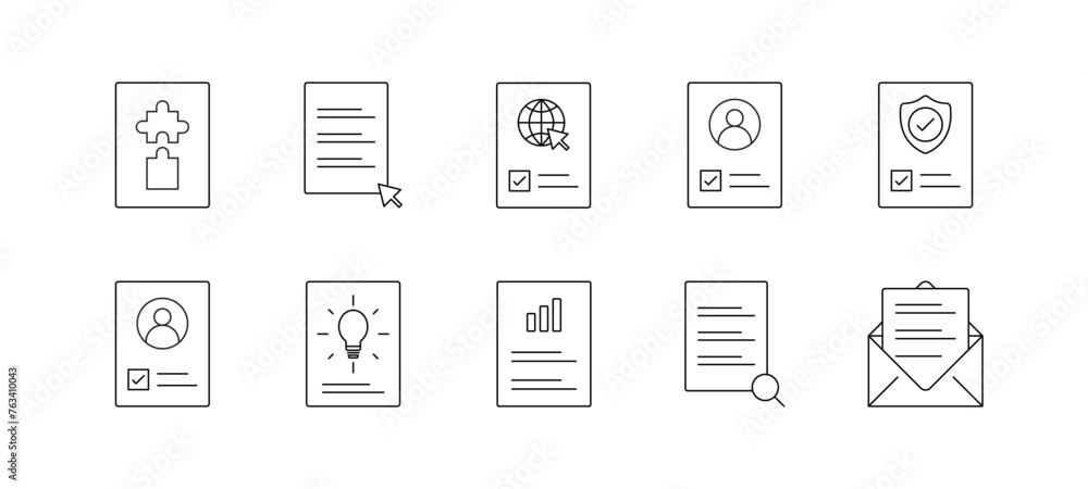 Document line icon set. Documents symbol collection. finance, document, icon, white background, 4k, animation, outline, financial, paperwork, contract, agreement, paper, business, money, report.