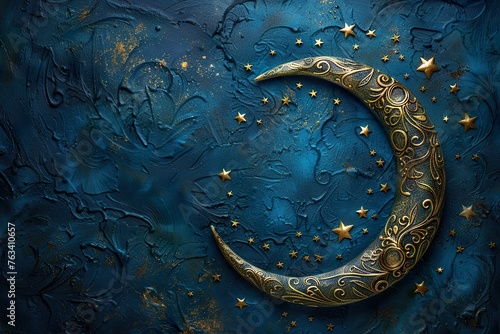 Ramadan luxury greeting card with intricate and realistic crescent moon