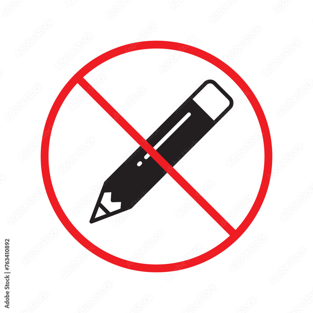 Forbidden pencil vector icon. Do not use pencil for drawing flat sign design. Pencil symbol pictogram. Warning, caution, attention, restriction, danger symbol pictogram Forbidden pencil vector icon. Do not use pencil for drawing flat sign design. Pencil symbol pictogram. Warning, caution, attention, restriction, danger symbol pictogram