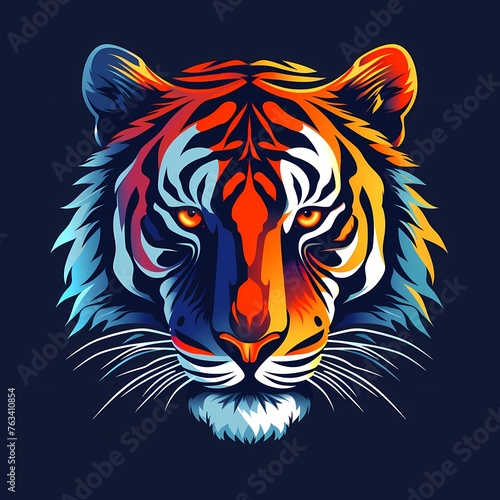A striking and colorful flat illustration of a fierce tiger in a vector logo, capturing the essence of strength and beauty.