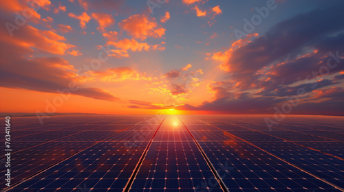 Solar Panels During Sunset