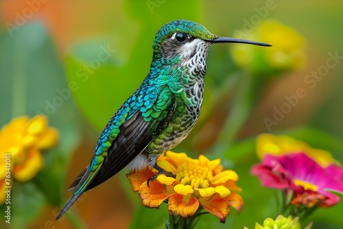 Savegre Costa Rica  Vibrant Hummingbirds Among Colorful Flowers. Concept Nature Photography  Wildlife Encounters  Bird Watching  Costa Rican Biodiversity