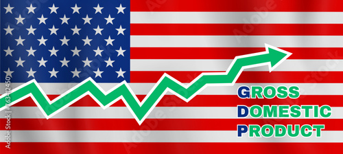 Gross Domestic Product graph United States of America GDP American flag background vector illustration