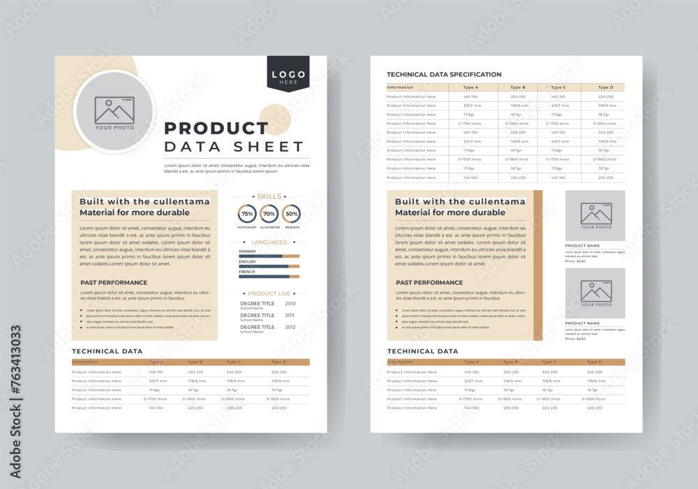 Product Data Sheet, Technical Data Sheet template design