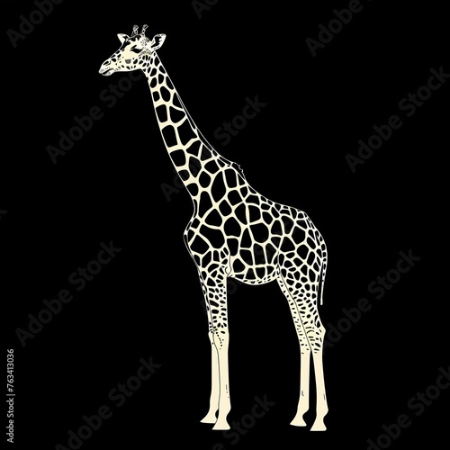 A sleek  minimalist vector portrayal of a giraffe  captured in HD with a perfect blend of simplicity and intricate details.