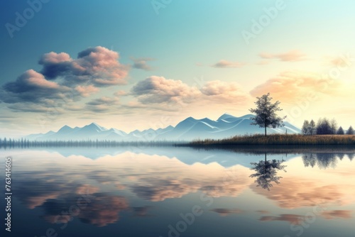 Tranquil and soothing  background with a calm and reflective lake