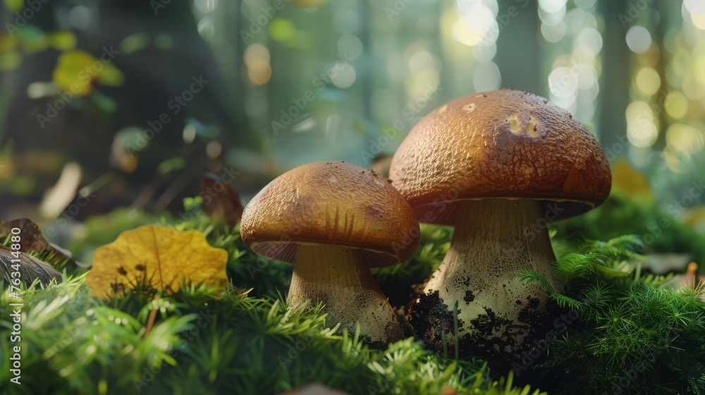 Fototapeta premium Beautiful white mushrooms in the forest.