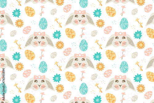 easter seamless pattern with rabbit and eggs