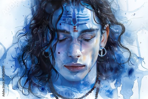 Watercolor illustration of lord shiva