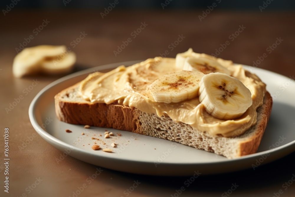 Cashew butter spread on a slice of fresh banana Cashew butter spread on a slice of fresh banana
