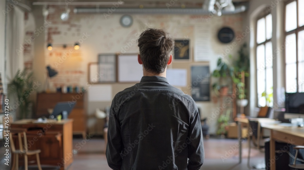 Man standing at the workplace of start-up Man standing at the workplace of start-up
