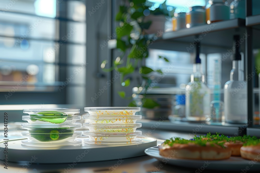 petri dishes with mold, algae, plate with cutlet, laboratory, cutlets made from mold, algae, artificial food, meat petri dishes with mold, algae, plate with cutlet, laboratory, cutlets made from mold, algae, artificial food, meat
