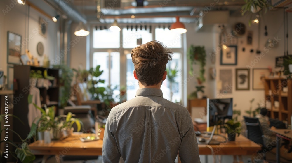 Man standing at the workplace of start-up Man standing at the workplace of start-up