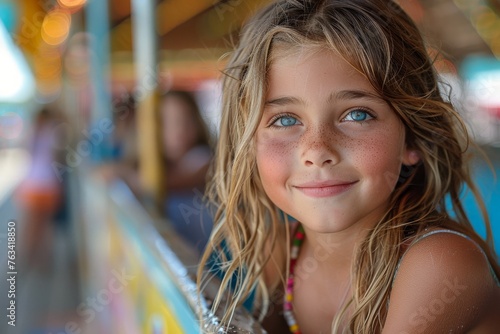 Wallpaper Mural A girl with a sweet smile and carefree look enjoying her time at a colorful carnival scene Torontodigital.ca