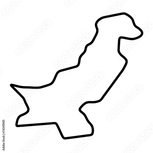 Pakistan country simplified map. Thick black outline contour. Simple vector icon