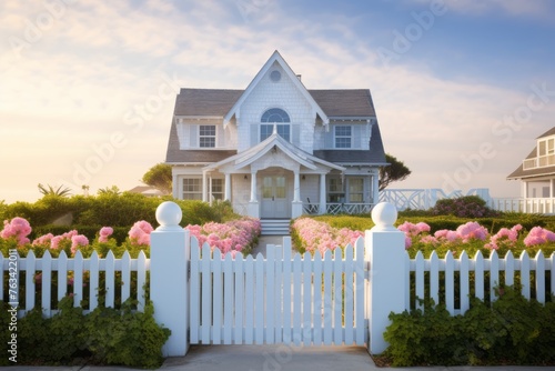 Coastal living at its finest: a charming beach house with white picket fence photo
