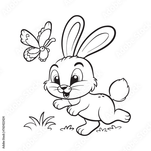  Vector coloring book on rabbit is chasing the butterfly
