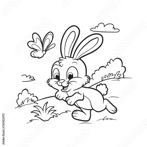   Vector coloring book on rabbit is chasing the butterfly © Freelancer Wahid