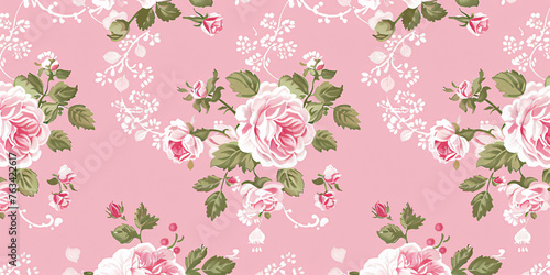 Romantic Shabby Chic style pink rose flower background © Firn