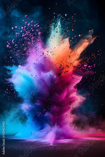 Vibrant Color Splash Explosion in Pop Art Style against Monochrome Background © Thanaphon