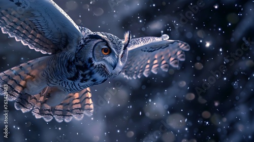 Intricate Detail of an Owl's Stealthy Hunt Under Starlit Sky