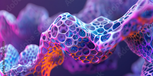 abstract multicolored organic structure on a purple background. 3D rendering. photo