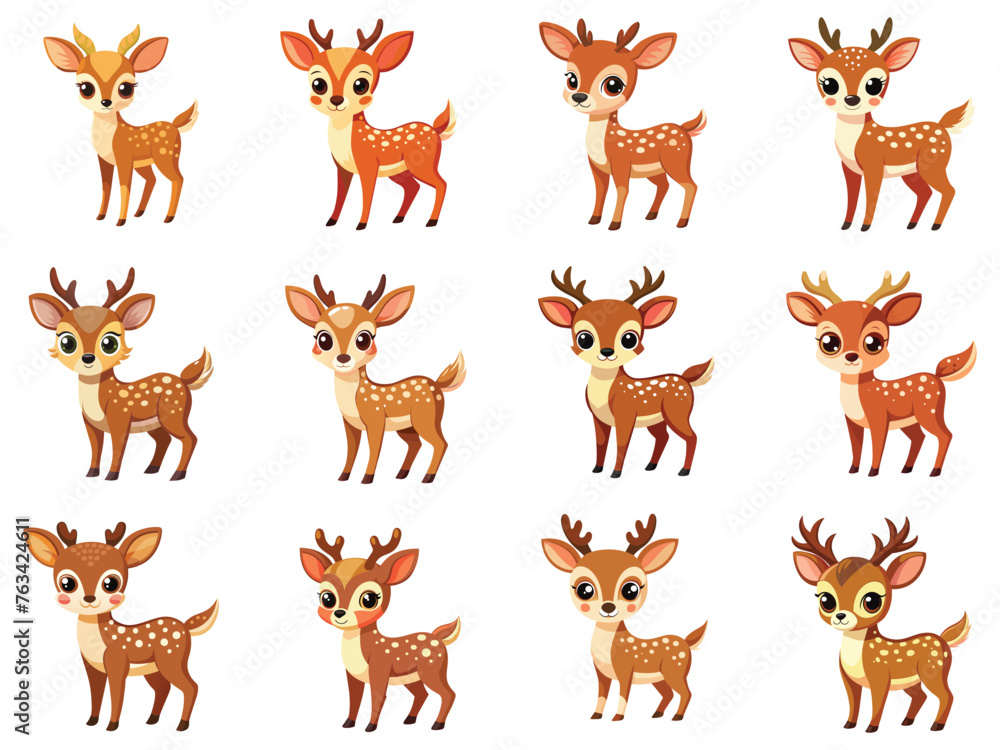 Fototapeta premium Cartoon deer set vector
