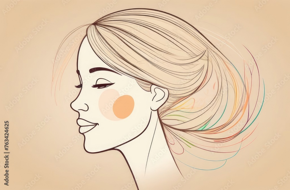 Illustration of a woman in profile, beauty portrait concept, beige and brown colors. Illustration of a woman in profile, beauty portrait concept, beige and brown colors.
