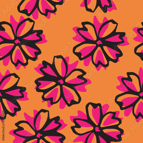 Floral seamless background. Hand drawn large flower buds. Flower silhouettes. Botanical background. Summer garden texture.