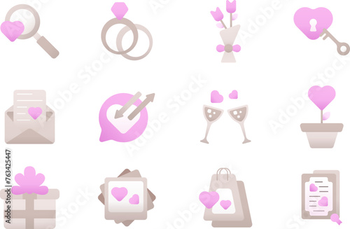 set of pink icons about woman and females