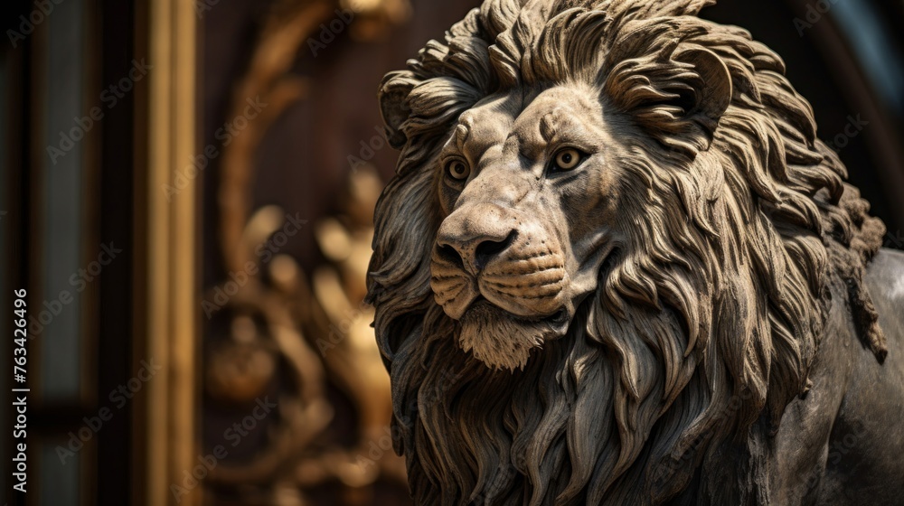 Statue of regal lion exquisite detail captures its powerful form lifelike