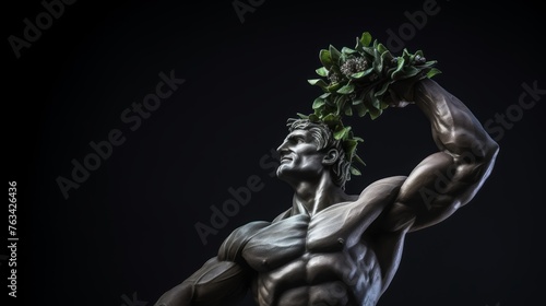 Victorious athlete statue olive wreath muscle tension of triumph