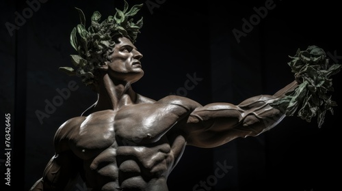 Olive-wreathed athlete statue victory intensity in muscle form