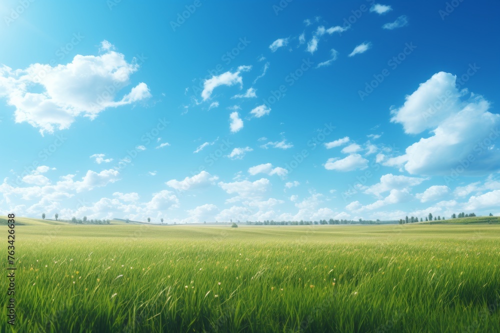 Sun-kissed field under a clear blue sky, perfect for copy space Sun-kissed field under a clear blue sky, perfect for copy space