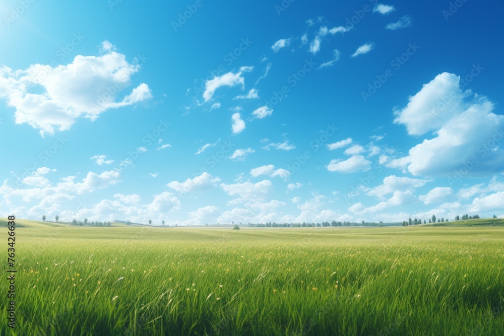 Sun-kissed field under a clear blue sky, perfect for copy space