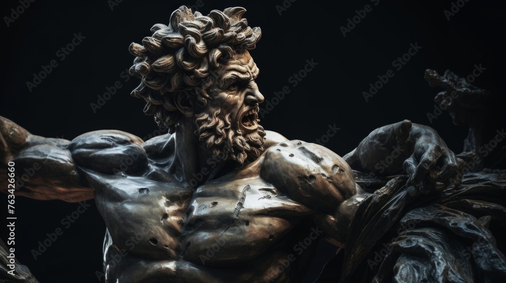 Classical statue of gladiator battle determination and weaponry detailed - obrazy, fototapety, plakaty 