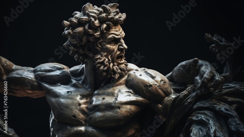 Classical statue of gladiator battle determination and weaponry detailed photo