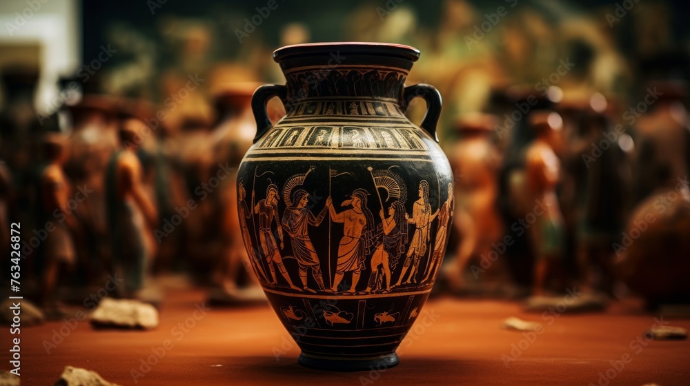 Greek amphora depicts ancient market life bustling scene captured Greek amphora depicts ancient market life bustling scene captured