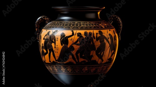 Intricate black-figure pottery on Greek amphora epic battle scenes captured