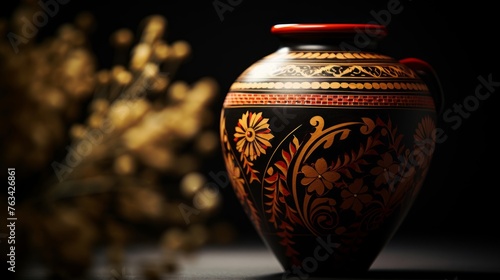 Exquisitely crafted Greek amphora adorned with floral patterns meanders