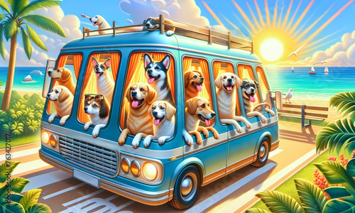 A cut pack of dogs goes on holiday alone in a bus