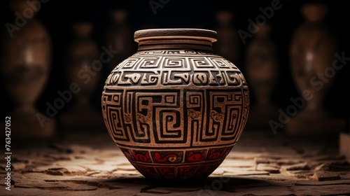 Intricate designs of Knossos labyrinth minotaurs on ancient amphora