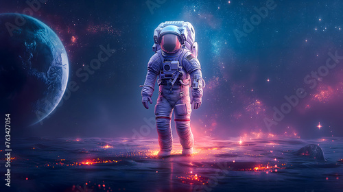 Astronaut in space against the background of the planet. © Nut Cdev