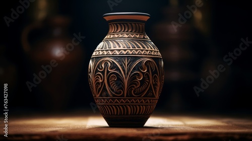 Archaeological Greek pottery inspired intricate patterns on amphora