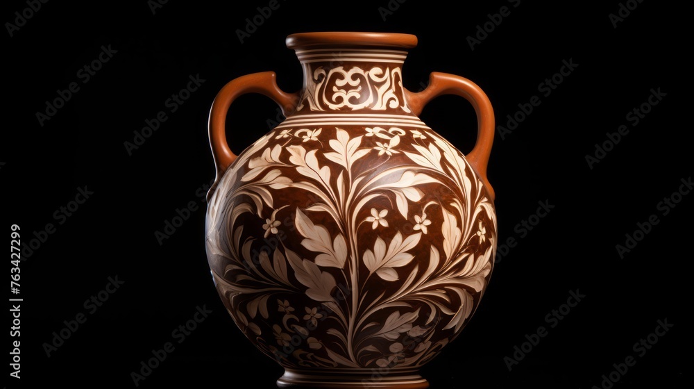 Captures the intricate beauty of Mediterranean nature in patterns on amphora