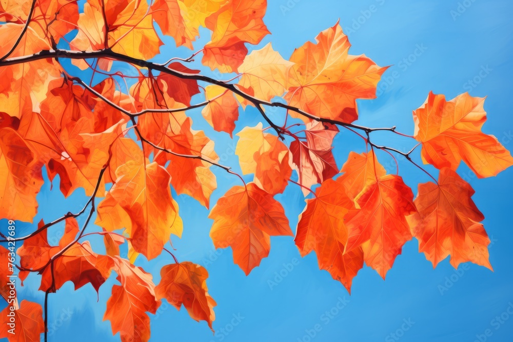 Vibrant autumn leaves against a blue sky backdrop