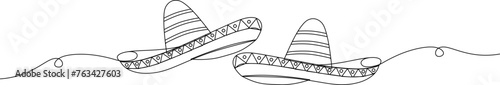 Line art mexican hat sombrero. Fiesta carnival clothing. Mexico theme illustration for icon, stamp, label, badge, certificate, leaflet, poster, brochure or banner decoration