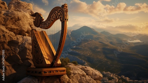 Lyre atop mountain melodies resonate through valleys vivifying the land
