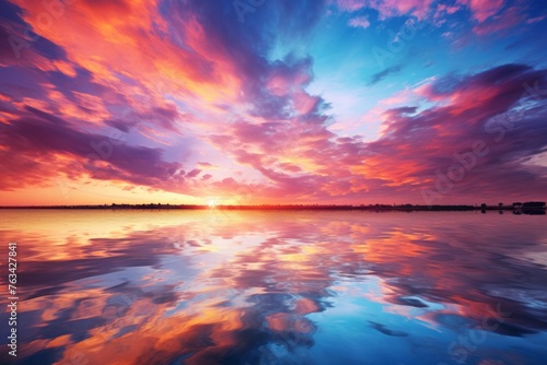 Stunning sunset with vibrant colors reflecting off the sky and clouds