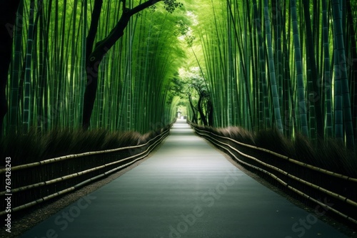 A road through a peaceful bamboo forest, perfect for meditation themes